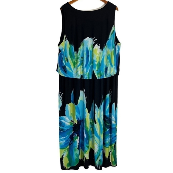 Catherines Sleeveless Midi Dress Blk Floral Watercolor 3X - Picture 2 of 6